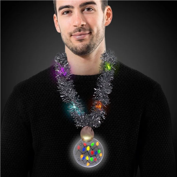 LED Christmas Medallion Tinsel Necklace 2 LED Christmas Medallion Tinsel Necklace - Image 2