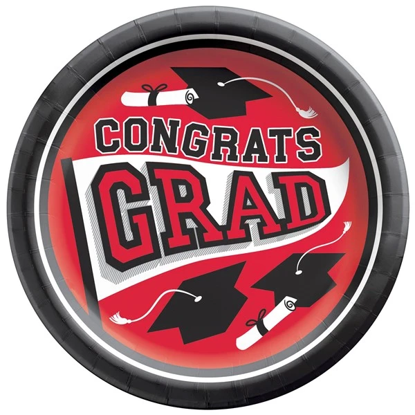 Red Congrats Grad 8 1/2" Plates 1 Red Congrats Grad 8 1/2" Plates
