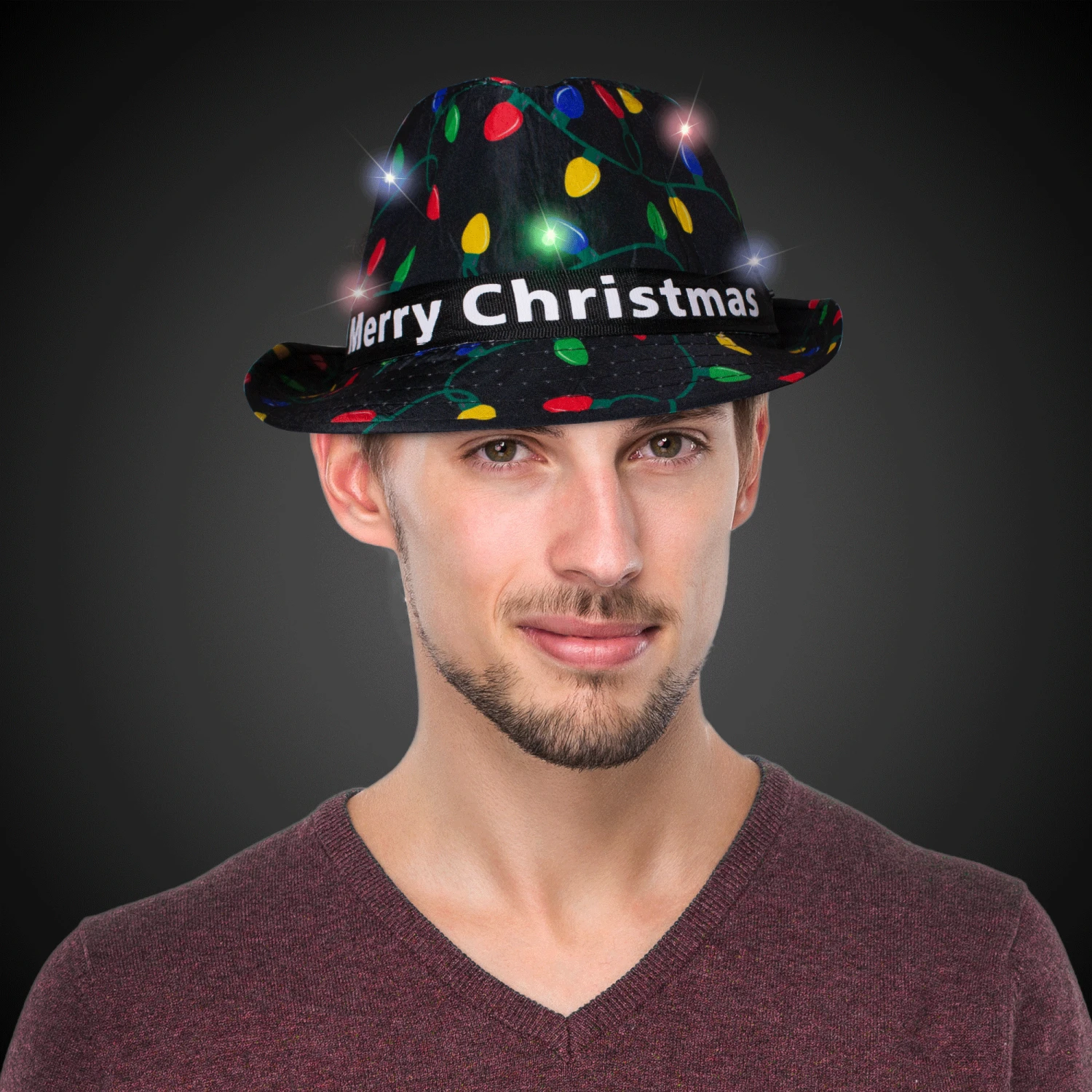 LED Merry Christmas Fedora Hat 2 LED Merry Christmas Fedora Hat - Image 2