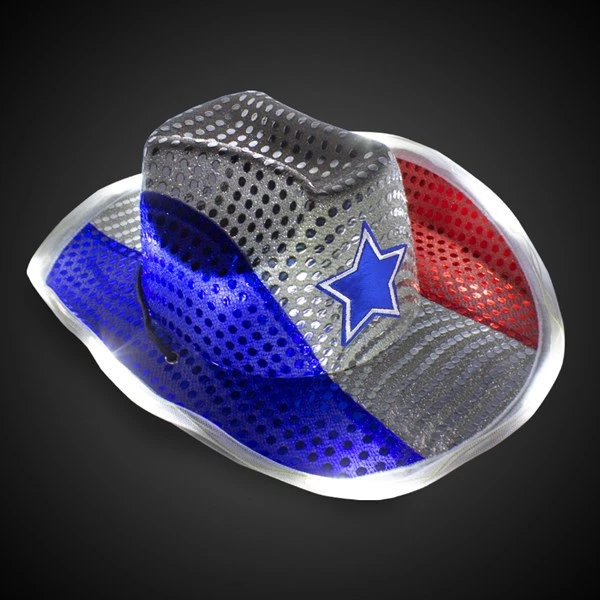 LED Patriotic Star Sequin Cowboy Hat 2 LED Patriotic Star Sequin Cowboy Hat - Image 2