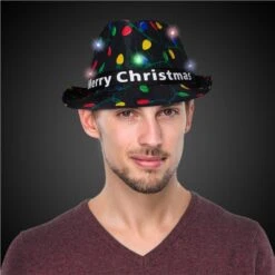 LED Merry Christmas Fedora Hat 10 LED Merry Christmas Fedora Hat -Led Shop 9abb9f60 b1bf 4f75 b2fb c7fefc1413cbhat670ea fa la la bulb print light up fedora model 2021