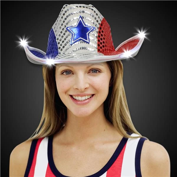 LED Patriotic Star Sequin Cowboy Hat 3 LED Patriotic Star Sequin Cowboy Hat - Image 3