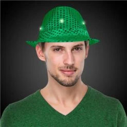 LED Dark Green Sequin Fedora Hat -Led Shop ad2e705c 8ccc 4830 855c 615e00e4e98fhat274ea green led light up sequin fedora hat model 2018