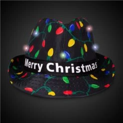 LED Merry Christmas Fedora Hat 11 LED Merry Christmas Fedora Hat -Led Shop b0682ec3 9215 406c 99fb ab7a8840b811hat670ea fa la la bulb print light up fedora light on straight 2021