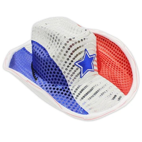 LED Patriotic Star Sequin Cowboy Hat 4 LED Patriotic Star Sequin Cowboy Hat - Image 4