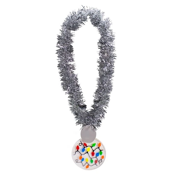 LED Christmas Medallion Tinsel Necklace 4 LED Christmas Medallion Tinsel Necklace - Image 4