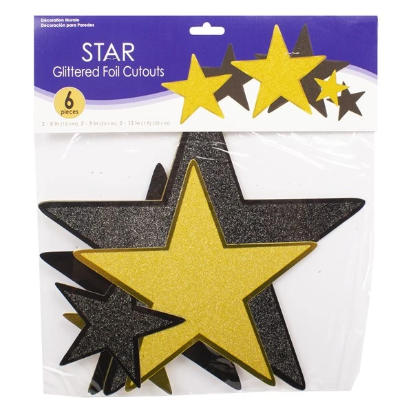 Black & Gold Glitter Star Cutouts 3 Black & Gold Glitter Star Cutouts - Image 3